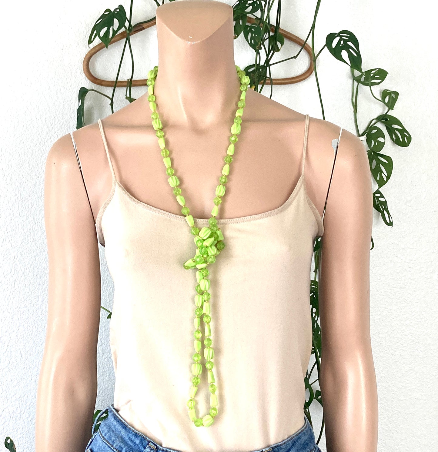 Light Green Extra Long Beaded Necklace