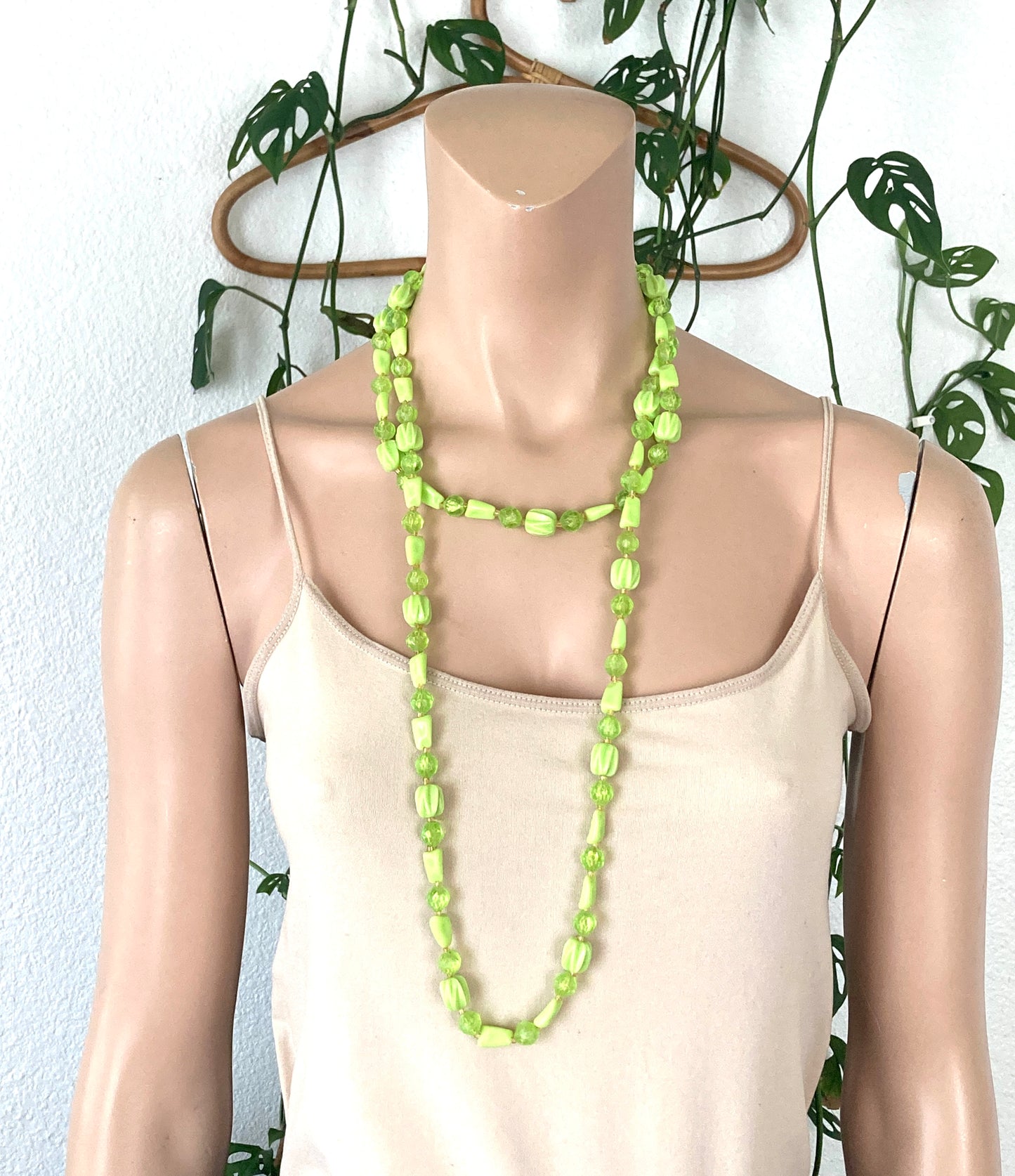 Light Green Extra Long Beaded Necklace