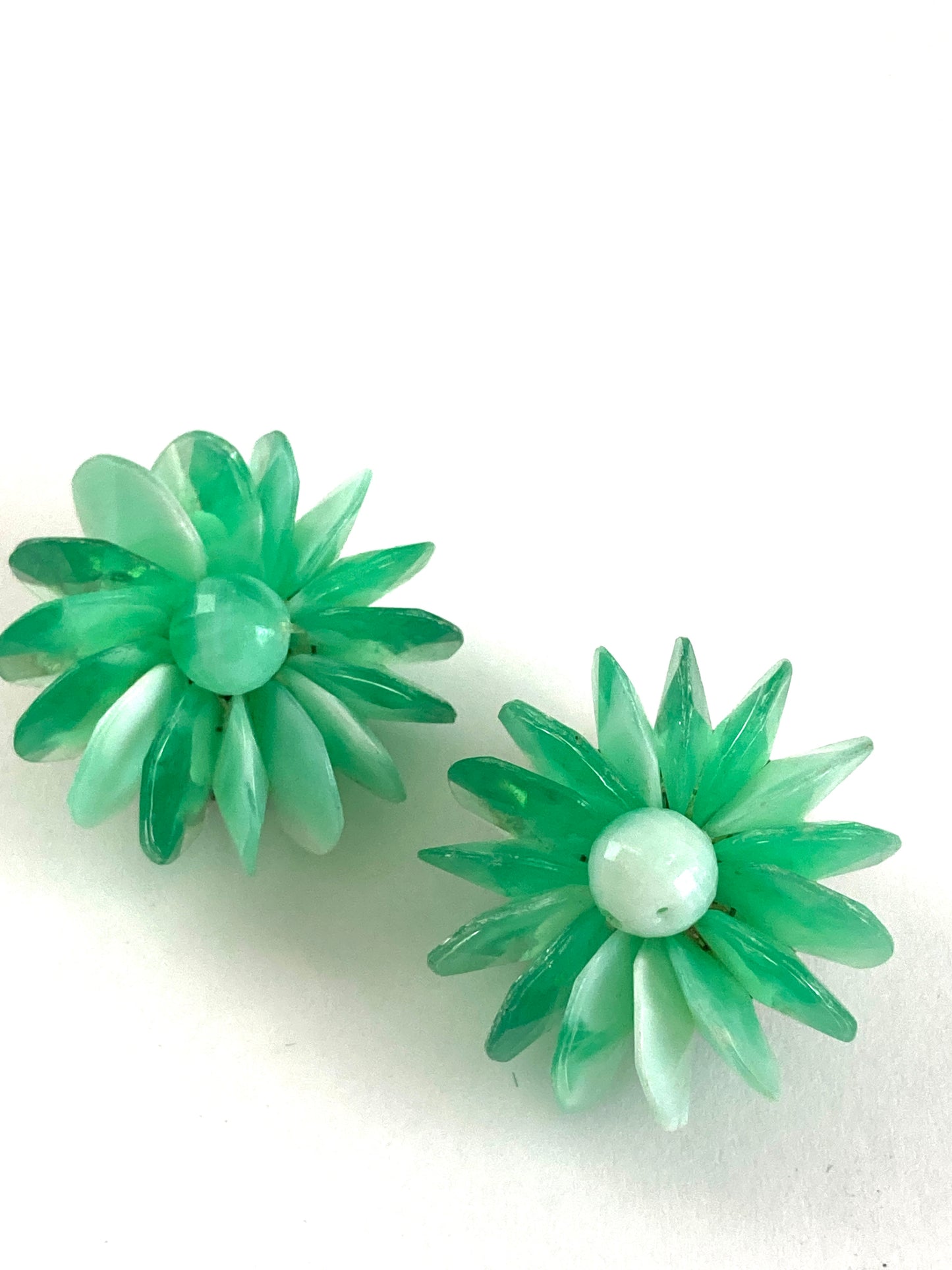 Green Beaded Flower Earrings Hong Kong Clip-on Style