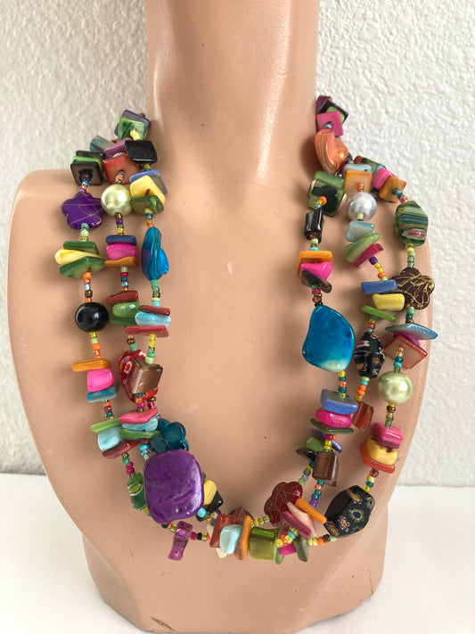 Multi Color Mixed Media Necklace