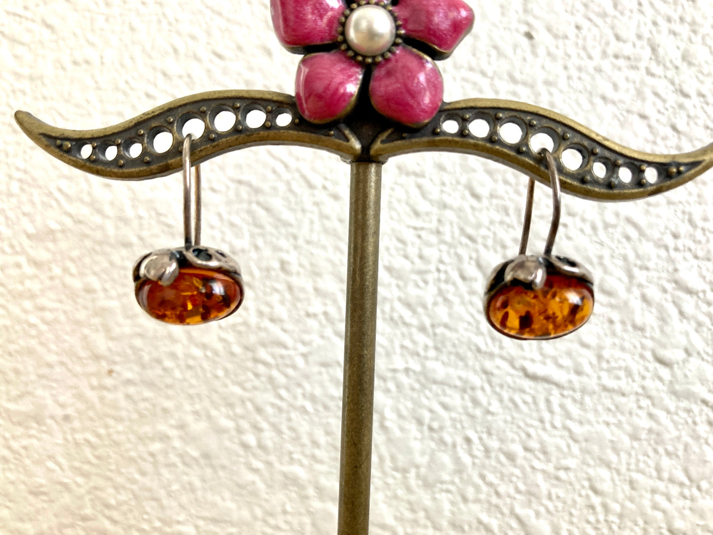 Small Amber and Silver Earrings