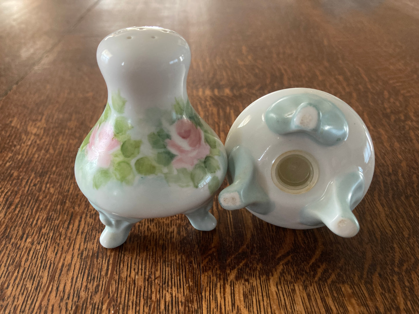 Porcelain Salt and Pepper Set Hand Painted Roses