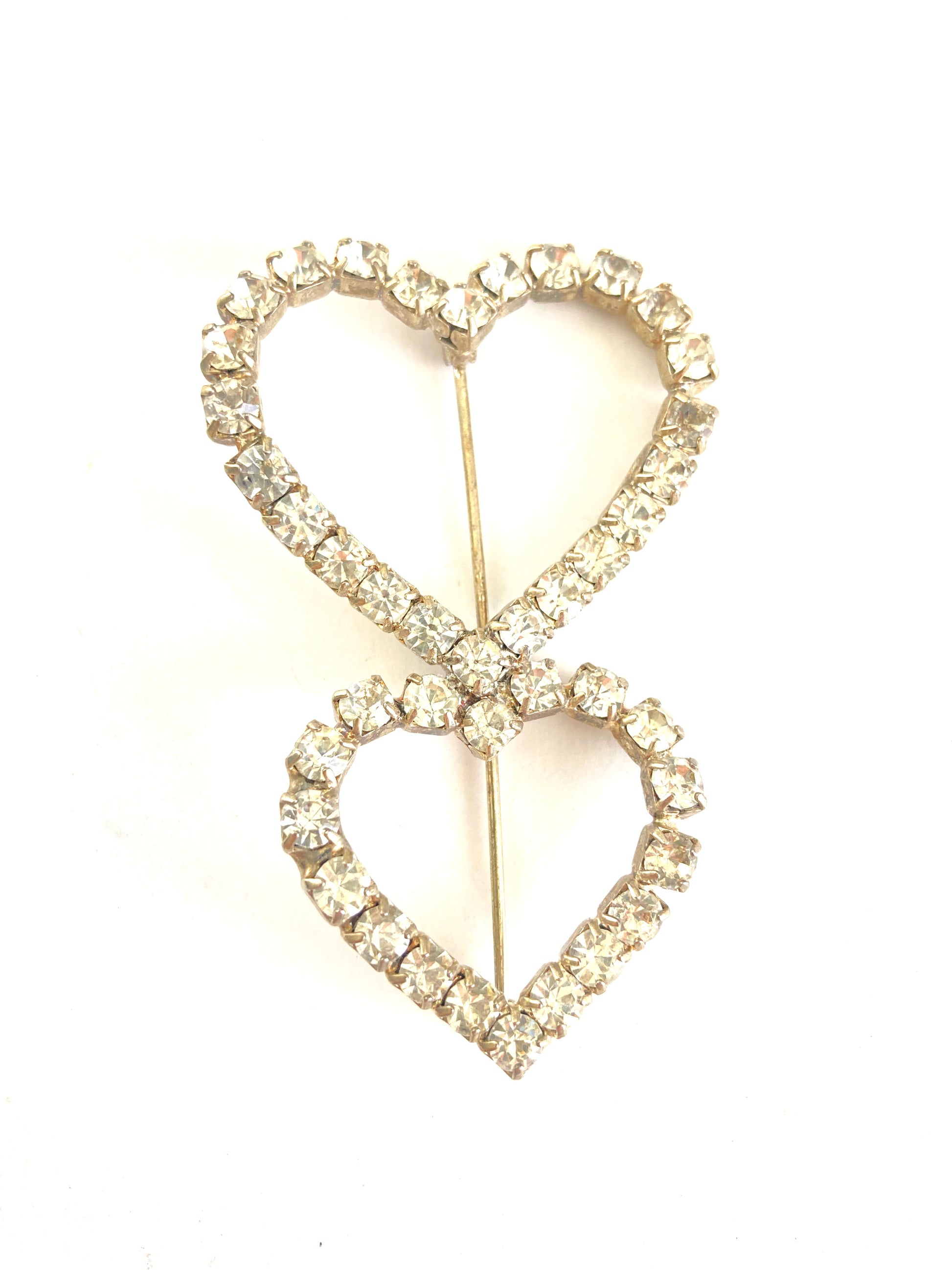 Stacked Double Heart Rhinestone Brooch