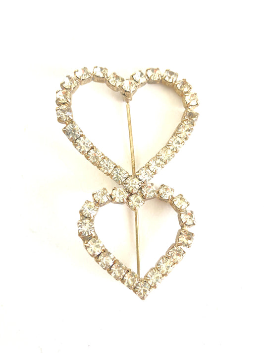 Stacked Double Heart Rhinestone Brooch