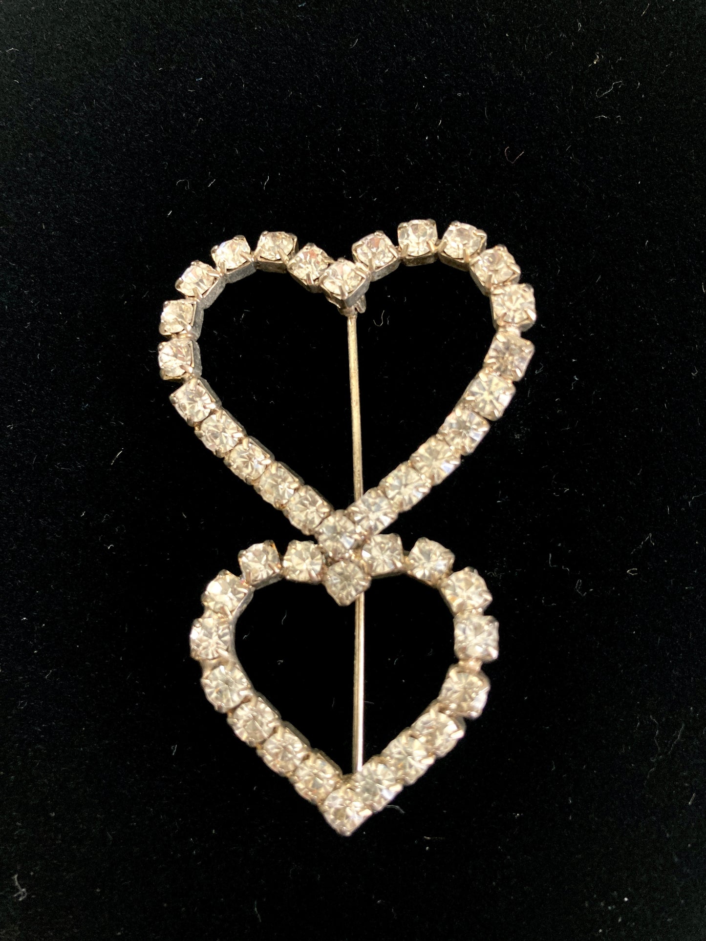 Stacked Double Heart Rhinestone Brooch