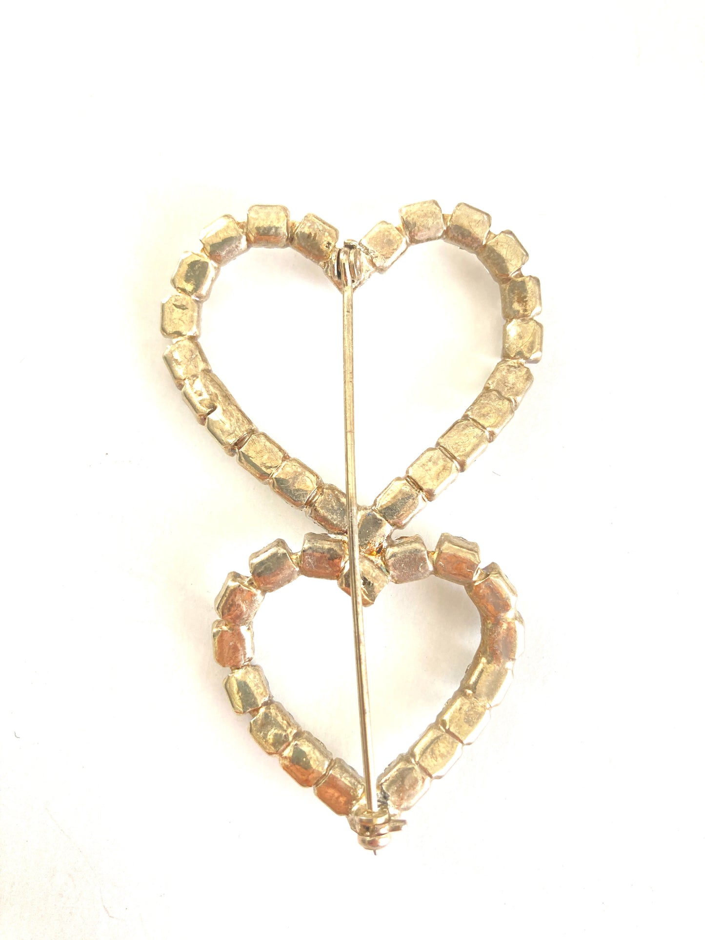 Stacked Double Heart Rhinestone Brooch