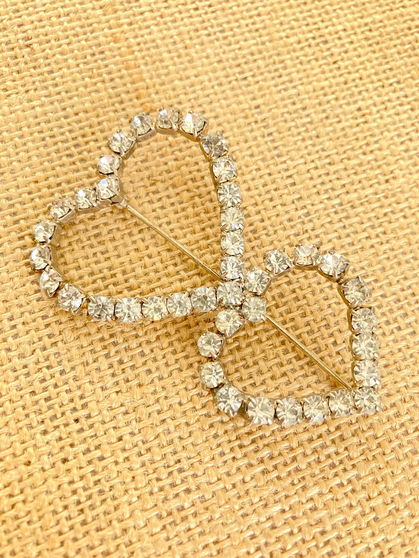 Stacked Double Heart Rhinestone Brooch
