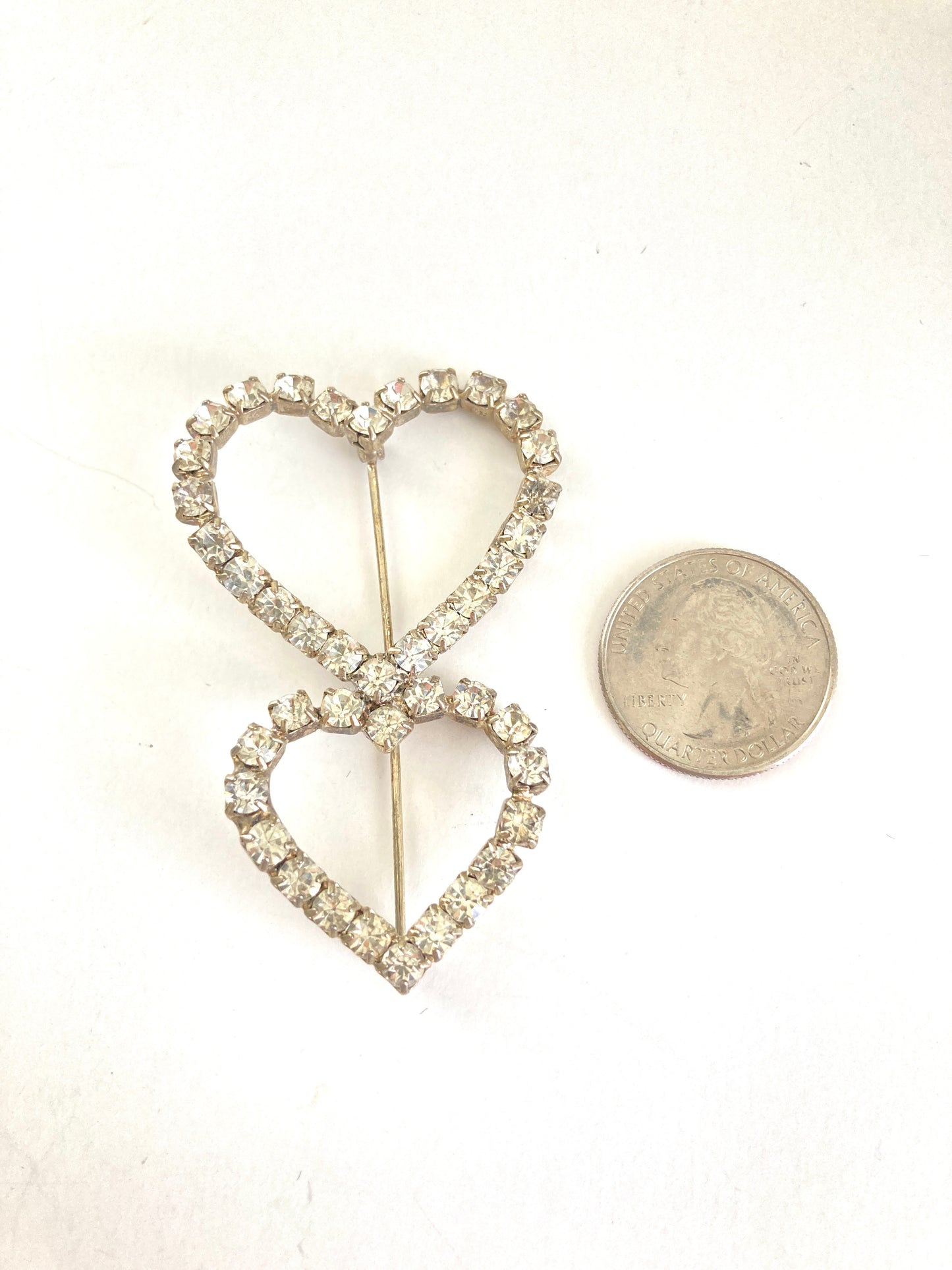 Stacked Double Heart Rhinestone Brooch