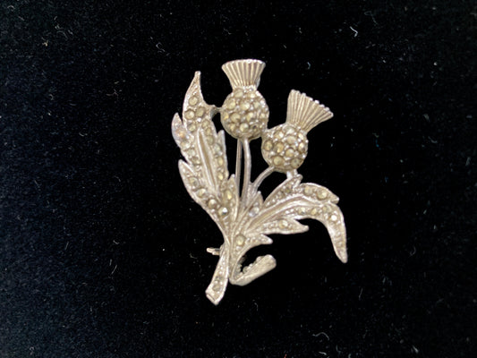 Scottish Thistle Marcasite Brooch Rhodium Plated