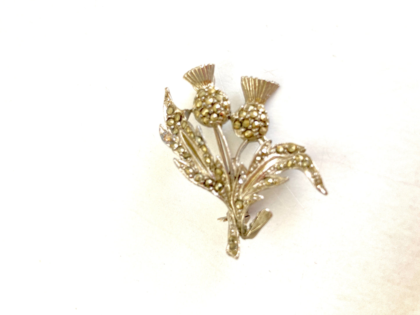 Scottish Thistle Marcasite Brooch Rhodium Plated