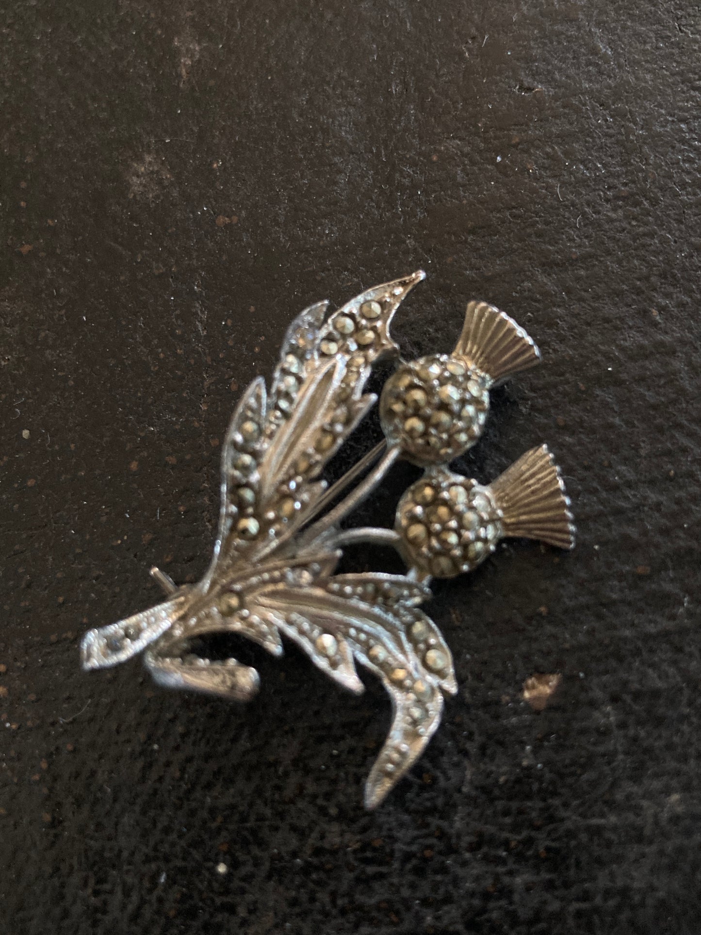 Scottish Thistle Marcasite Brooch Rhodium Plated