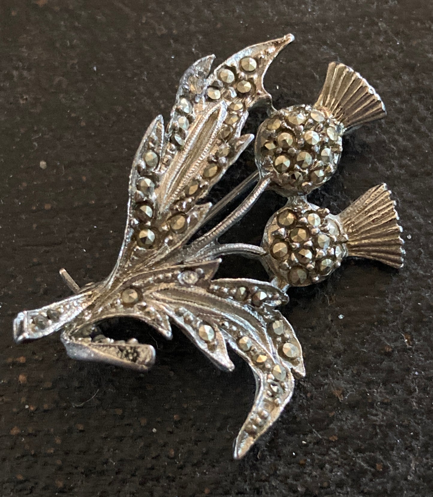 Scottish Thistle Marcasite Brooch Rhodium Plated