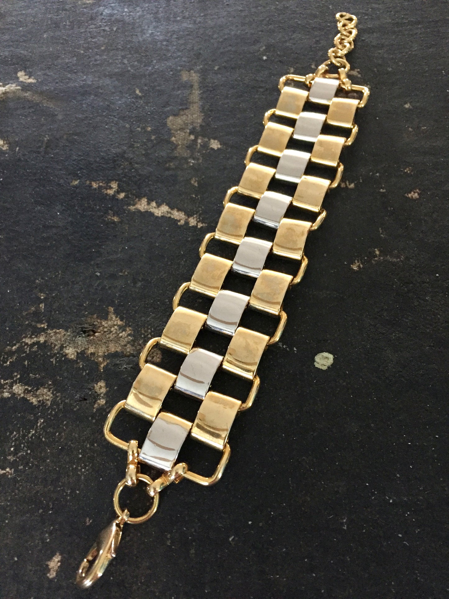 Large Two Tone Panther Link Bracelet