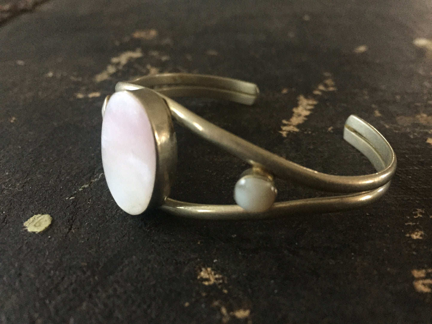 Mexican Silver and Pink Quartz Bracelet Adjustable Cuff