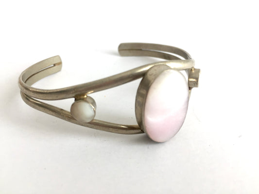 Mexican Silver and Pink Quartz Bracelet Adjustable Cuff