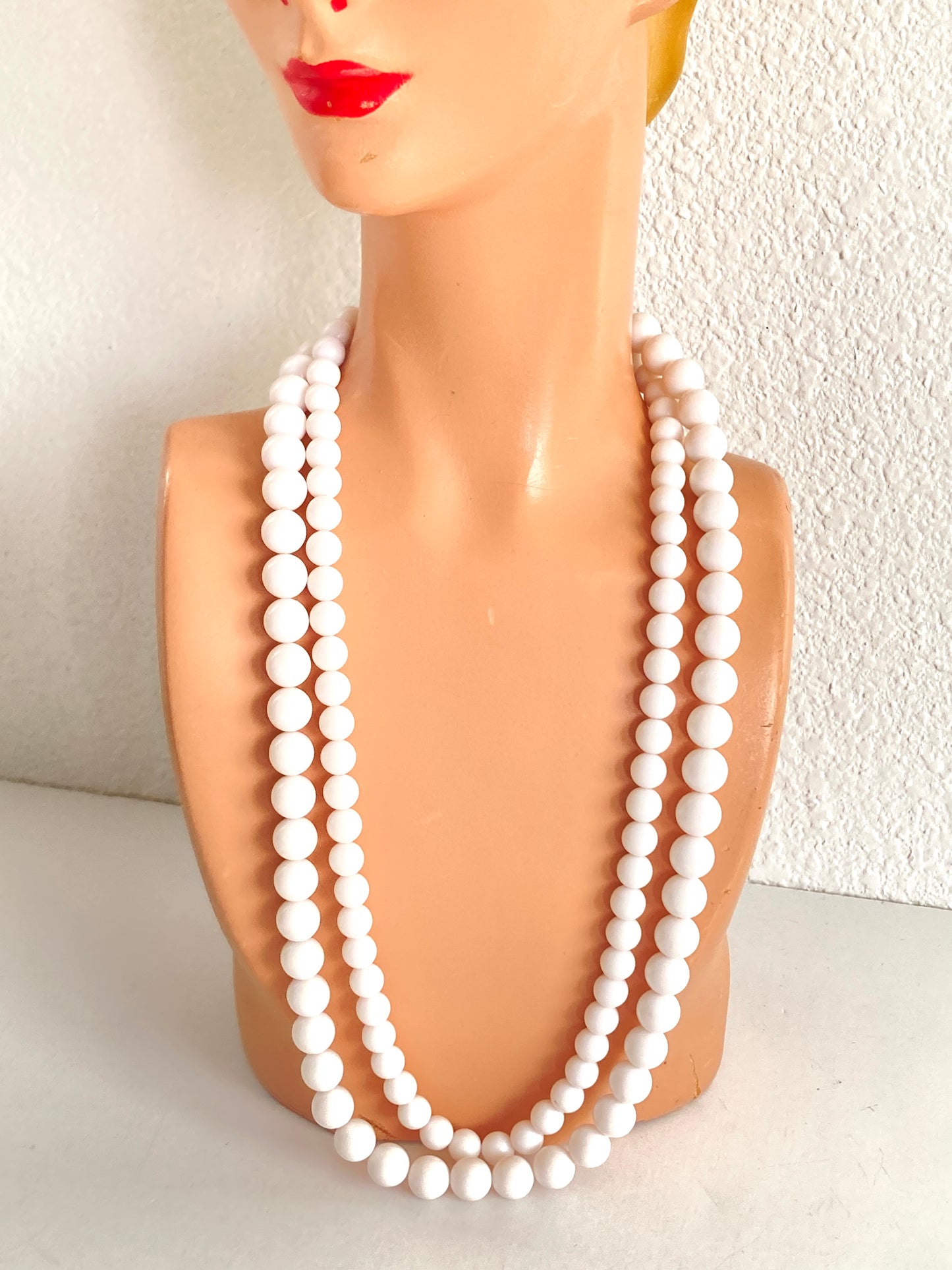 Double Strand White Beaded Necklace Marked Japan