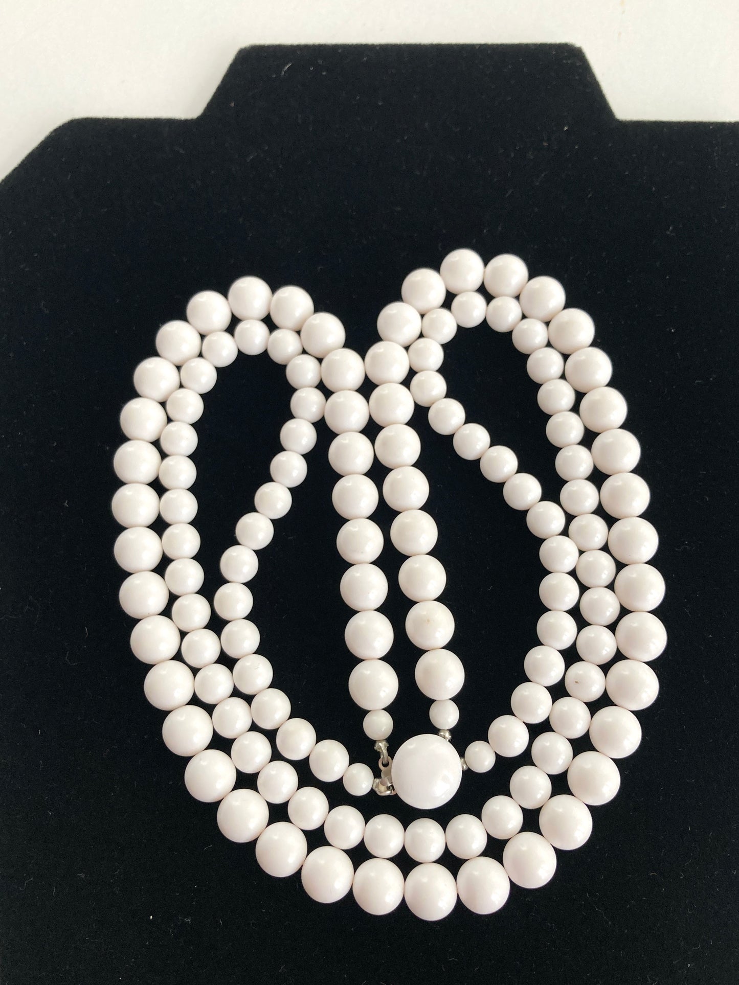 Double Strand White Beaded Necklace Marked Japan
