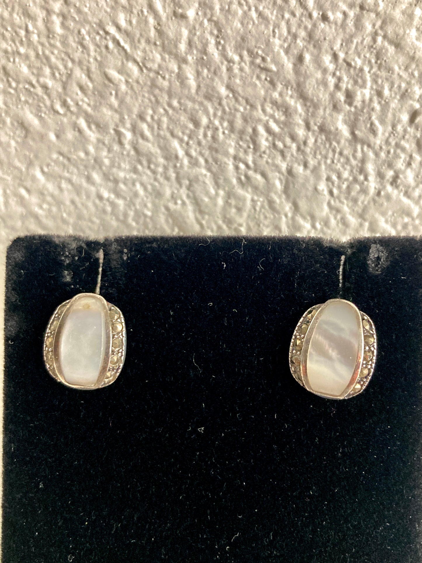 Silver, Marcasite, Mother of Pearl Small Stud Earrings