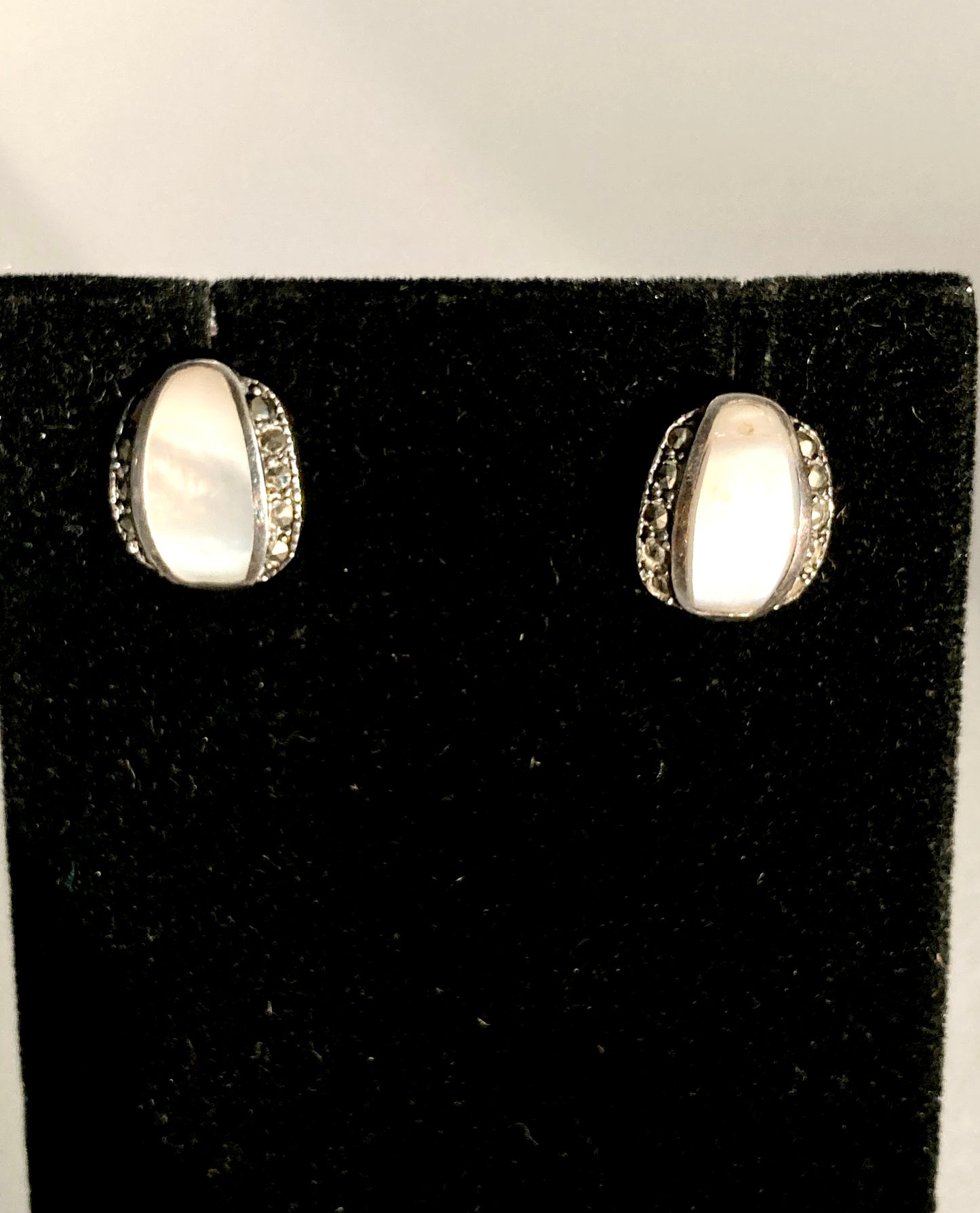 Silver, Marcasite, Mother of Pearl Small Stud Earrings