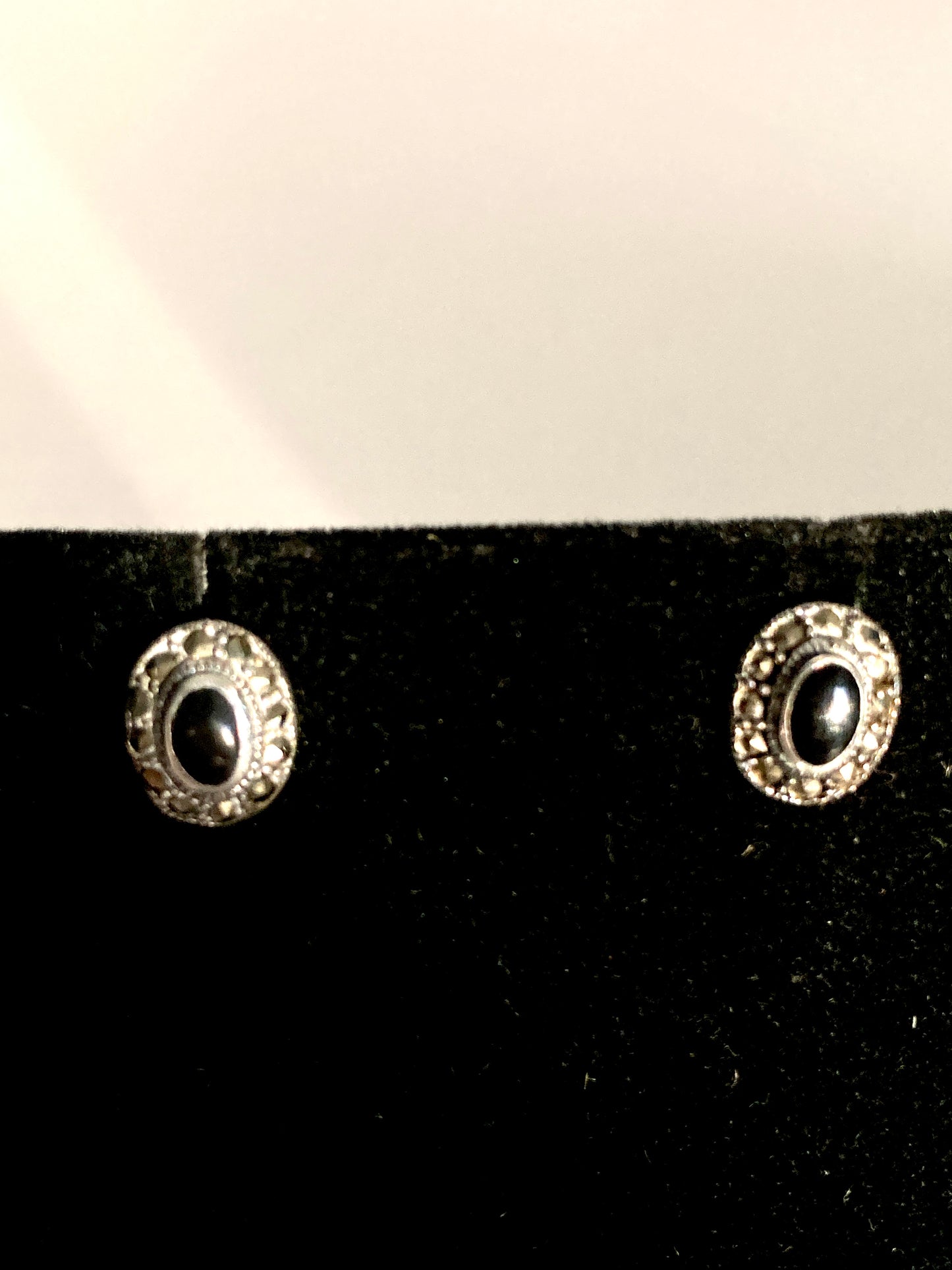 Tiny Sterling Onyx and Marcasite Earrings