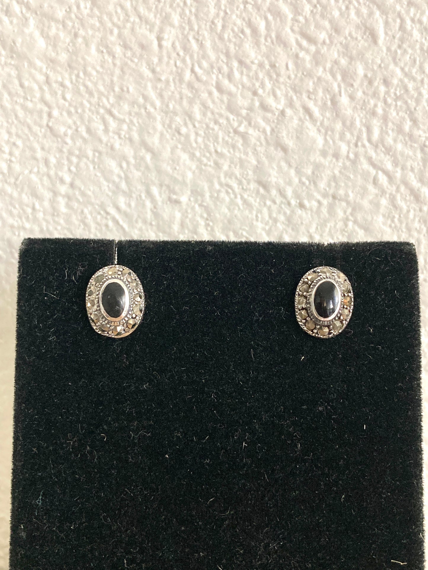 Tiny Sterling Onyx and Marcasite Earrings
