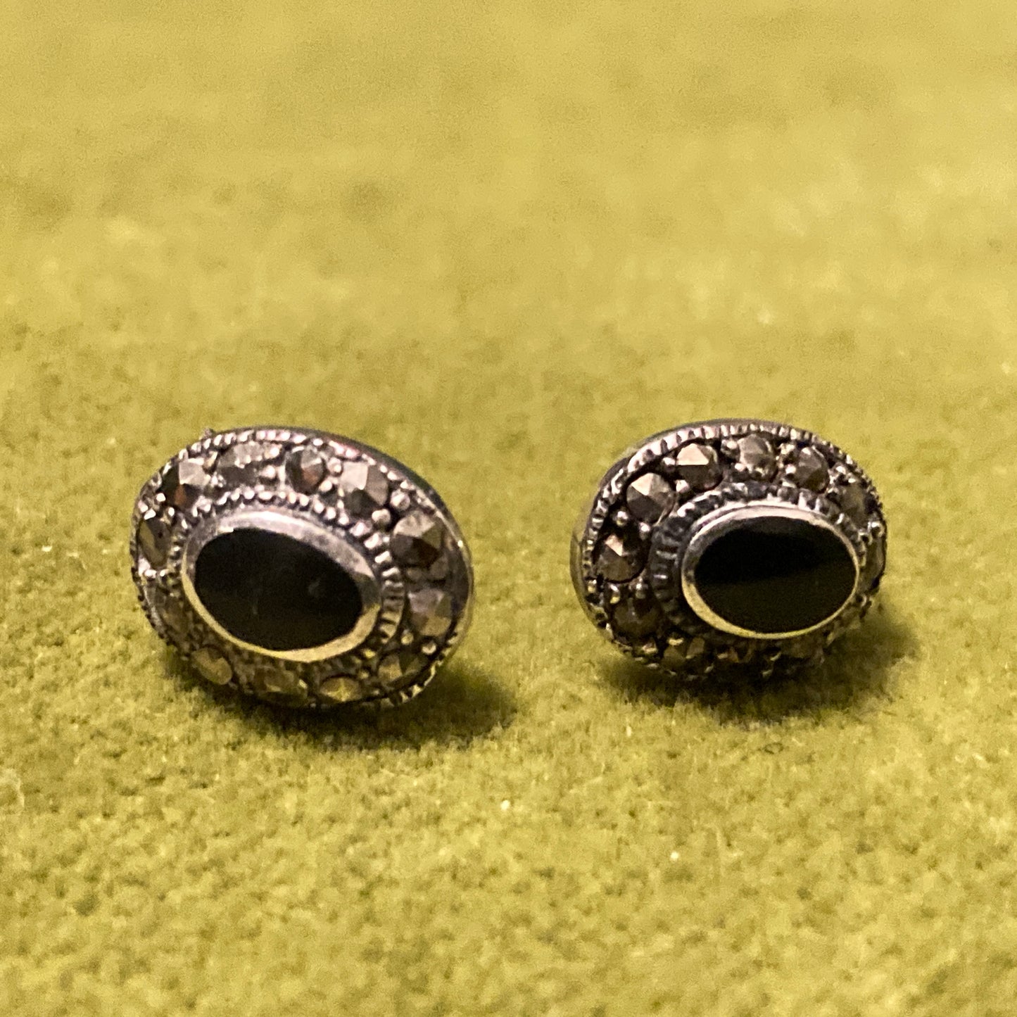 Tiny Sterling Onyx and Marcasite Earrings