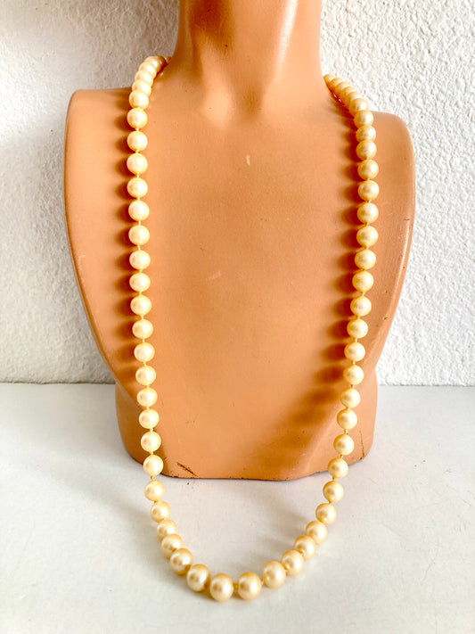 Creamy 24"Knotted Glass Pearl Necklace Single Strand
