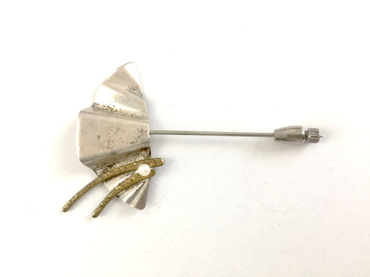 Antique Sterling Silver Stick Pin Fan Shape with Tiny Pearl