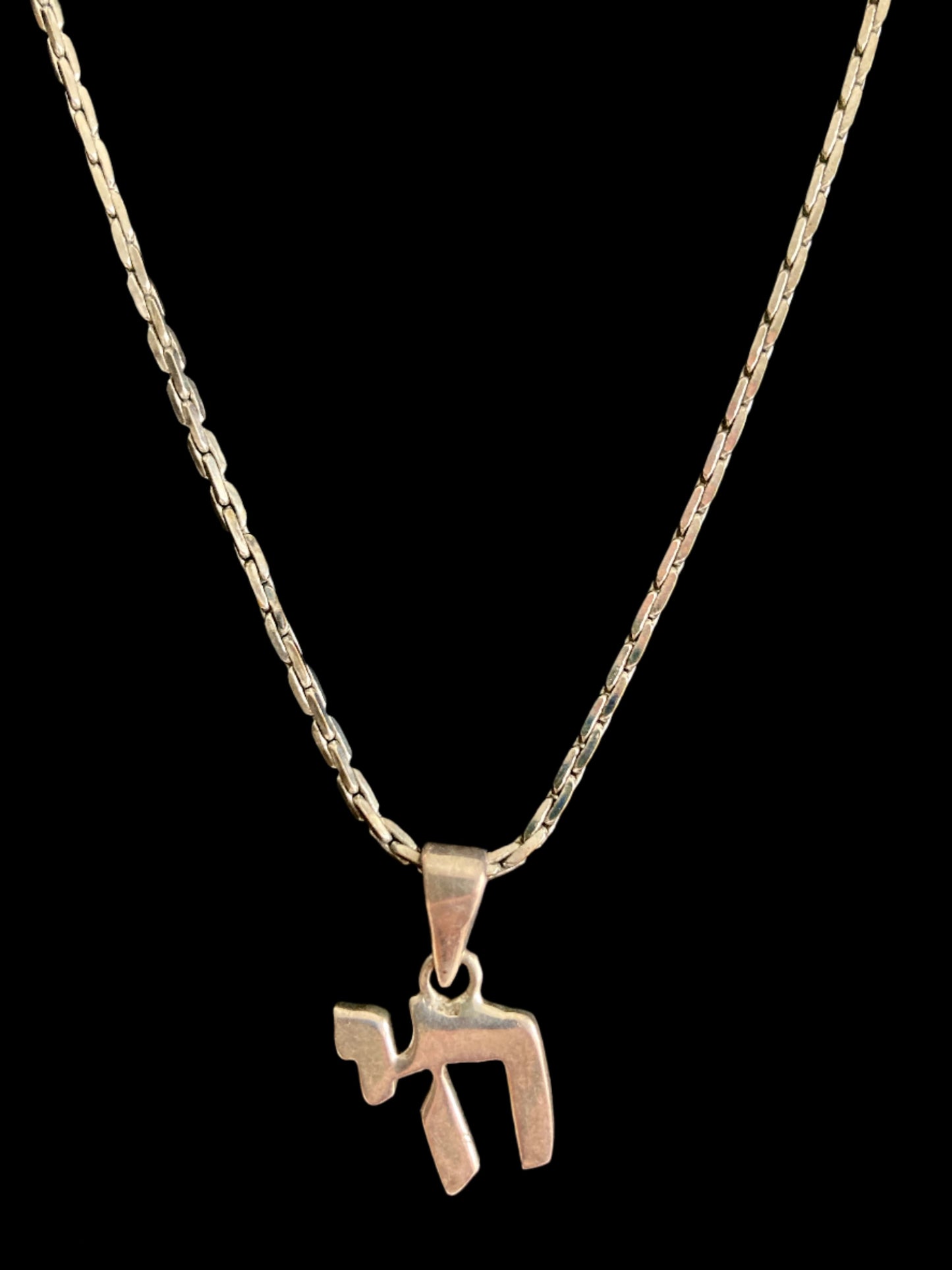 Solid Sterling Silver Jewish Chai on Steel Boston Chain