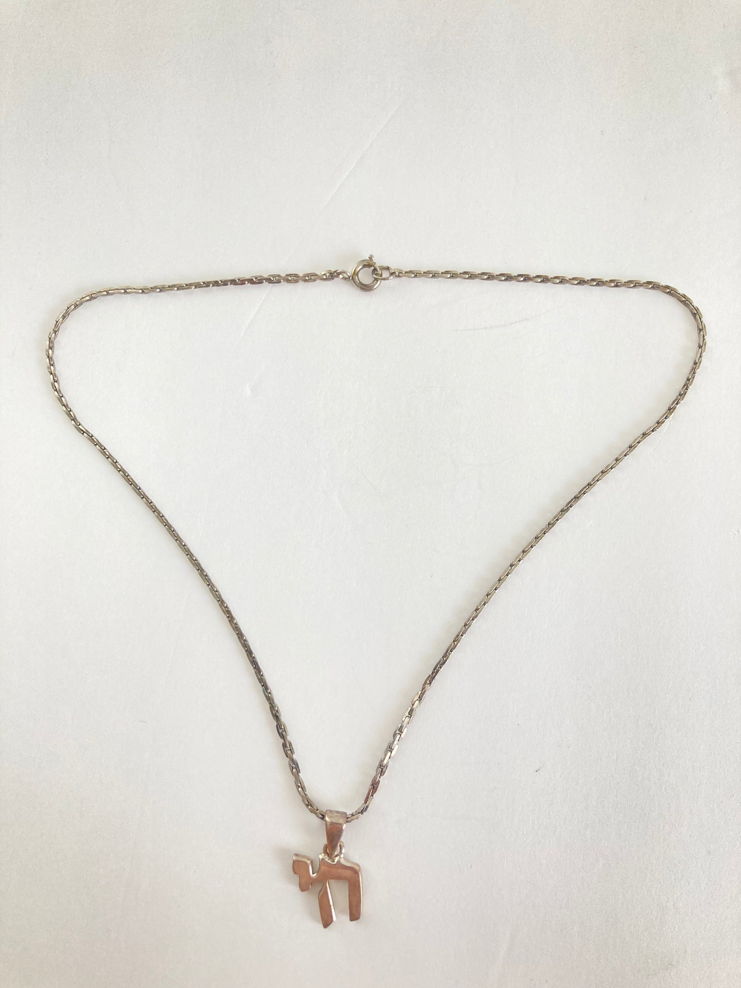 Solid Sterling Silver Jewish Chai on Steel Boston Chain