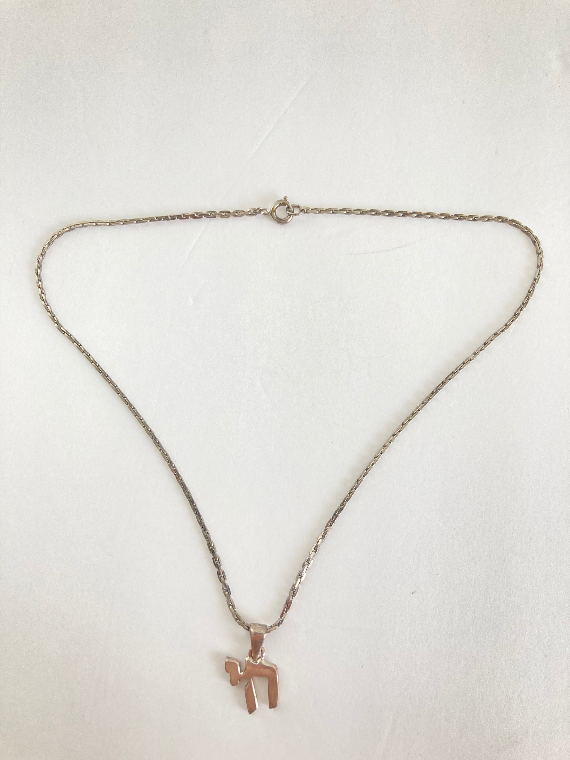 Solid Sterling Silver Jewish Chai on Steel Boston Chain