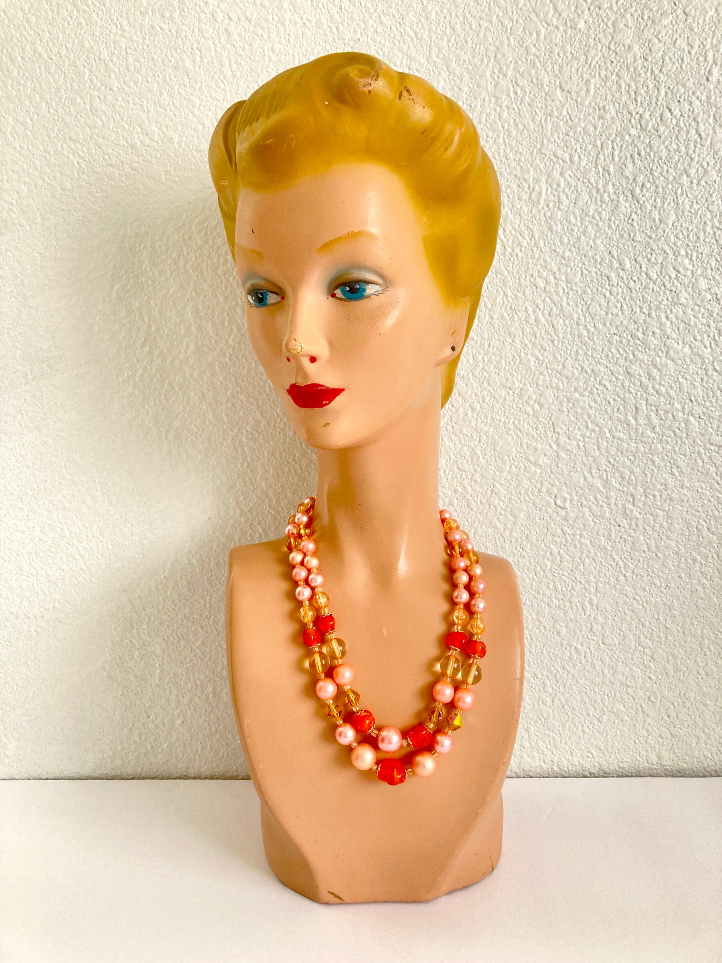 1950s Japan Pink, Orange, & Golden Double Strand Necklace