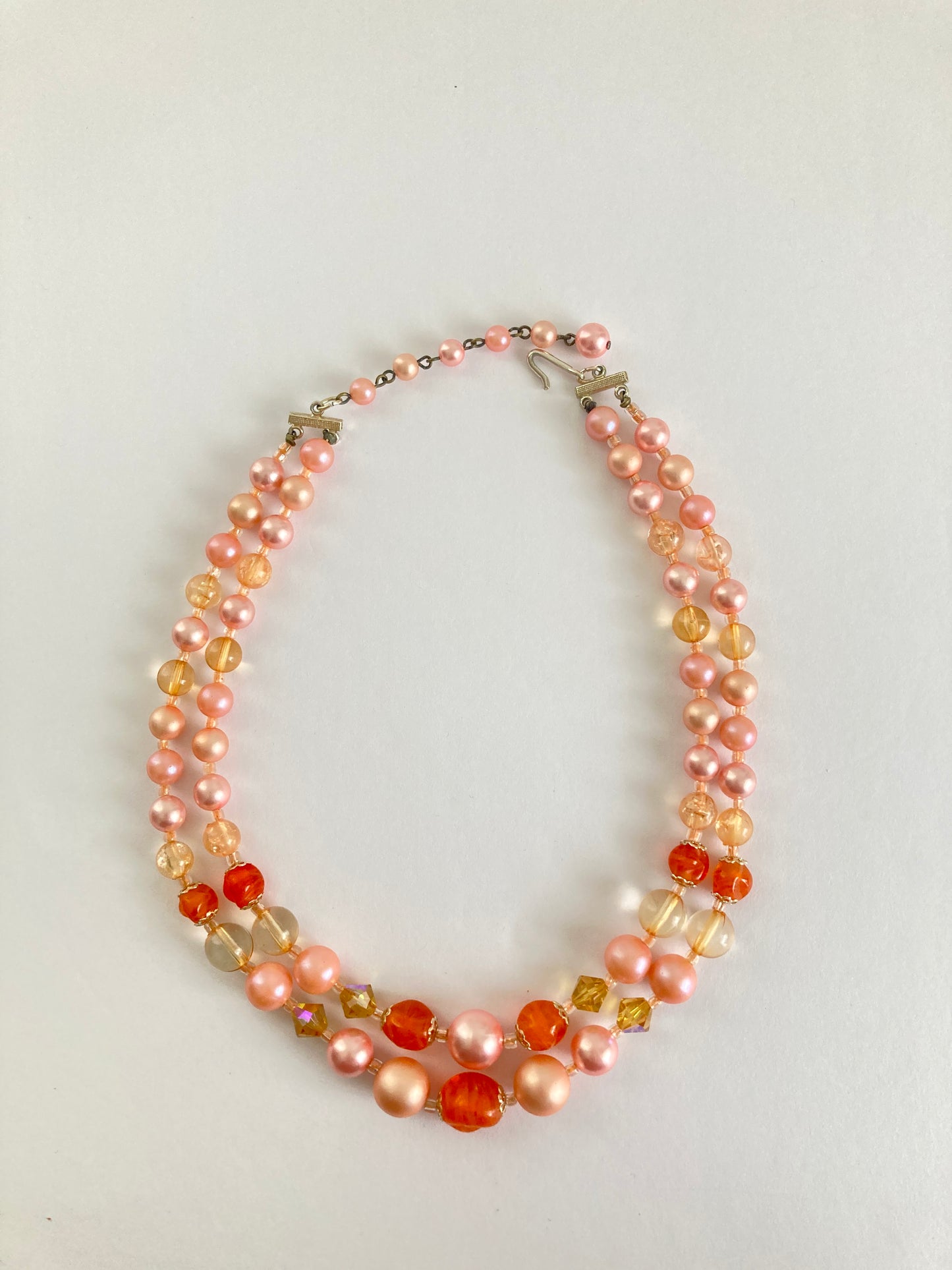 1950s Japan Pink, Orange, & Golden Double Strand Necklace