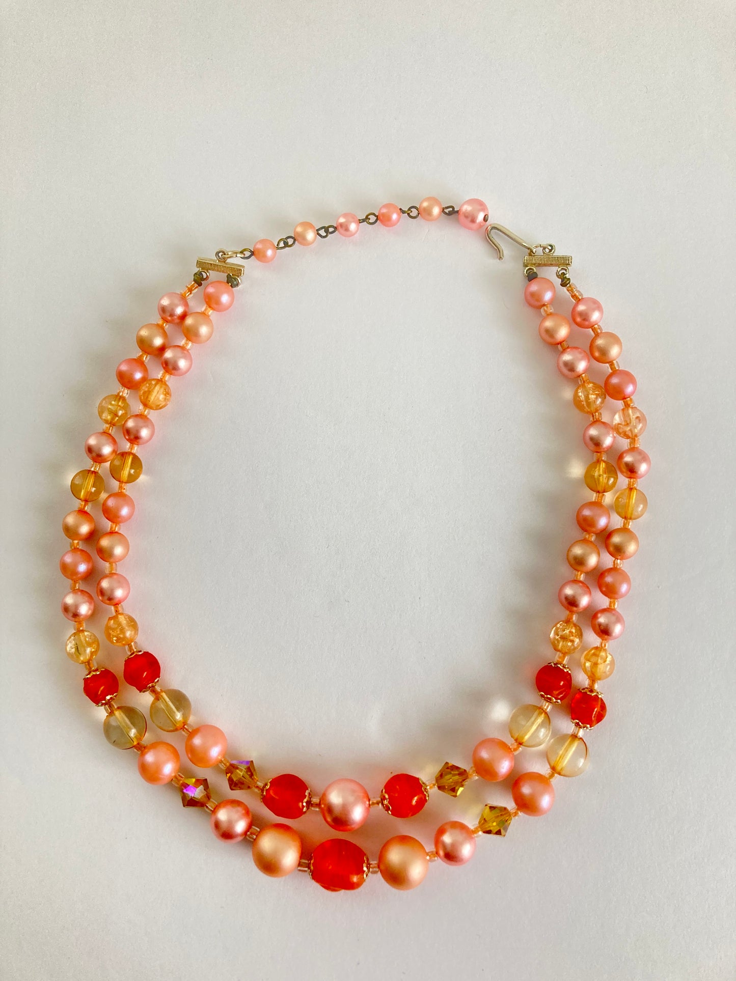 1950s Japan Pink, Orange, & Golden Double Strand Necklace