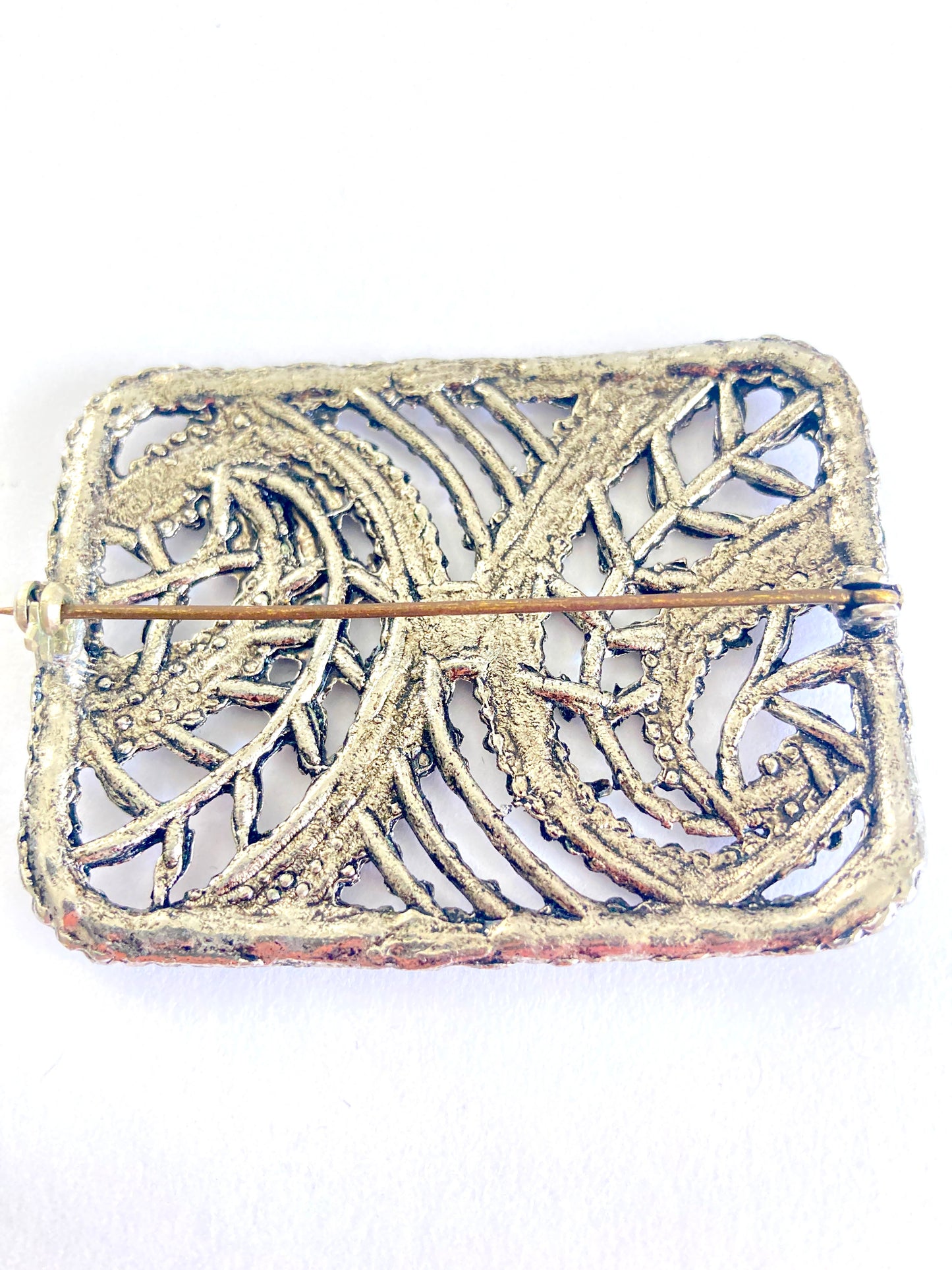 Large Faux Steel Cut Brooch