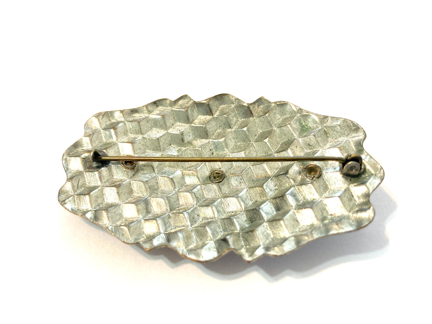 Vintage Silver-tone Brooch Honeycomb w/ Blue Stones
