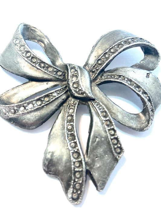 Antique Pewter Bow Brooch
