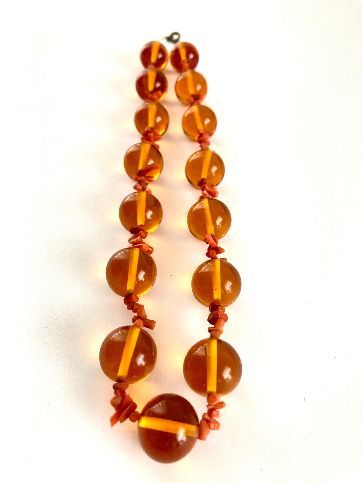 Antique Orange Glass and Coral Necklace