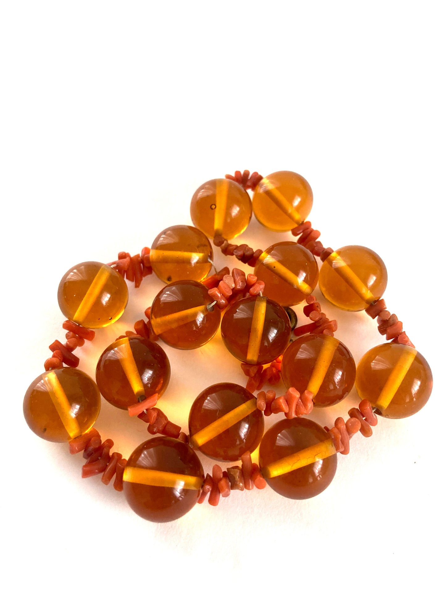 Antique Orange Glass and Coral Necklace