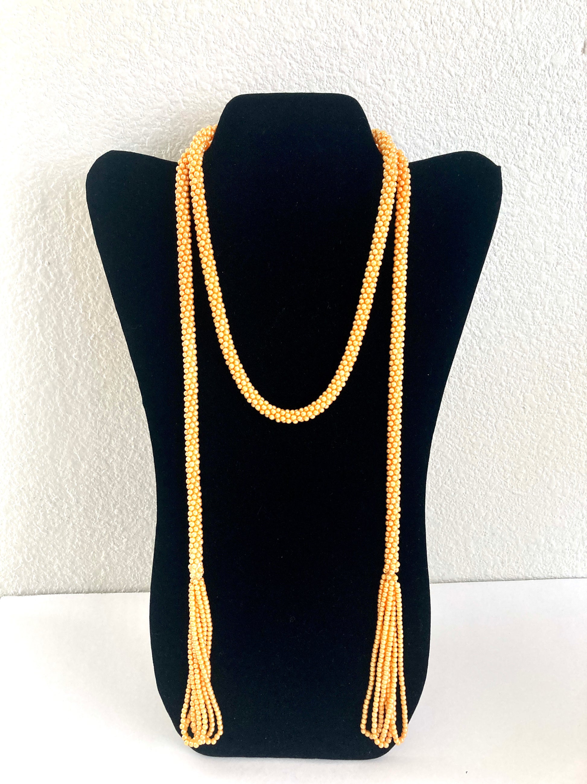 Peach Seed Bead Sautoir Flapper Necklace
