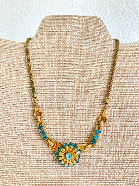 1940s Aquamarine Rhinestone Necklace by Barclay