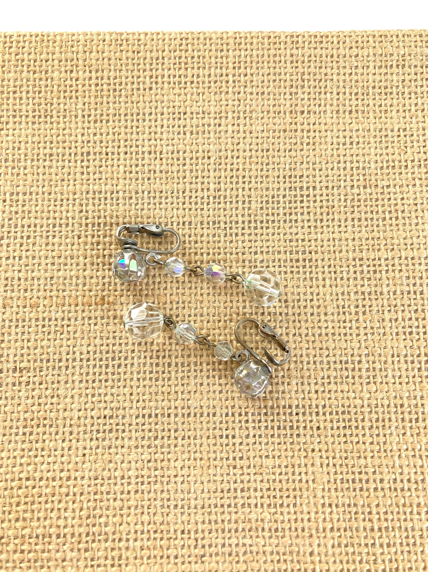 Vintage Aurora Borealis Crystal Cascade Drop Earrings Clip Ons