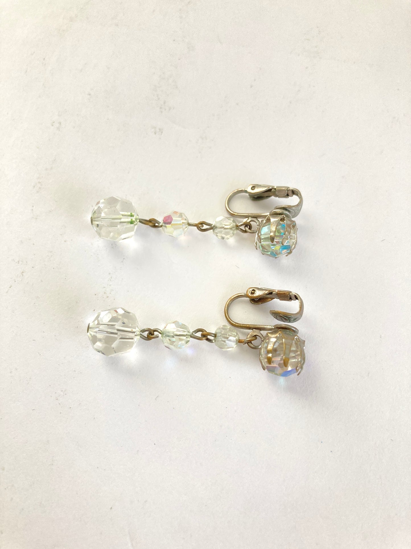Vintage Aurora Borealis Crystal Cascade Drop Earrings Clip Ons