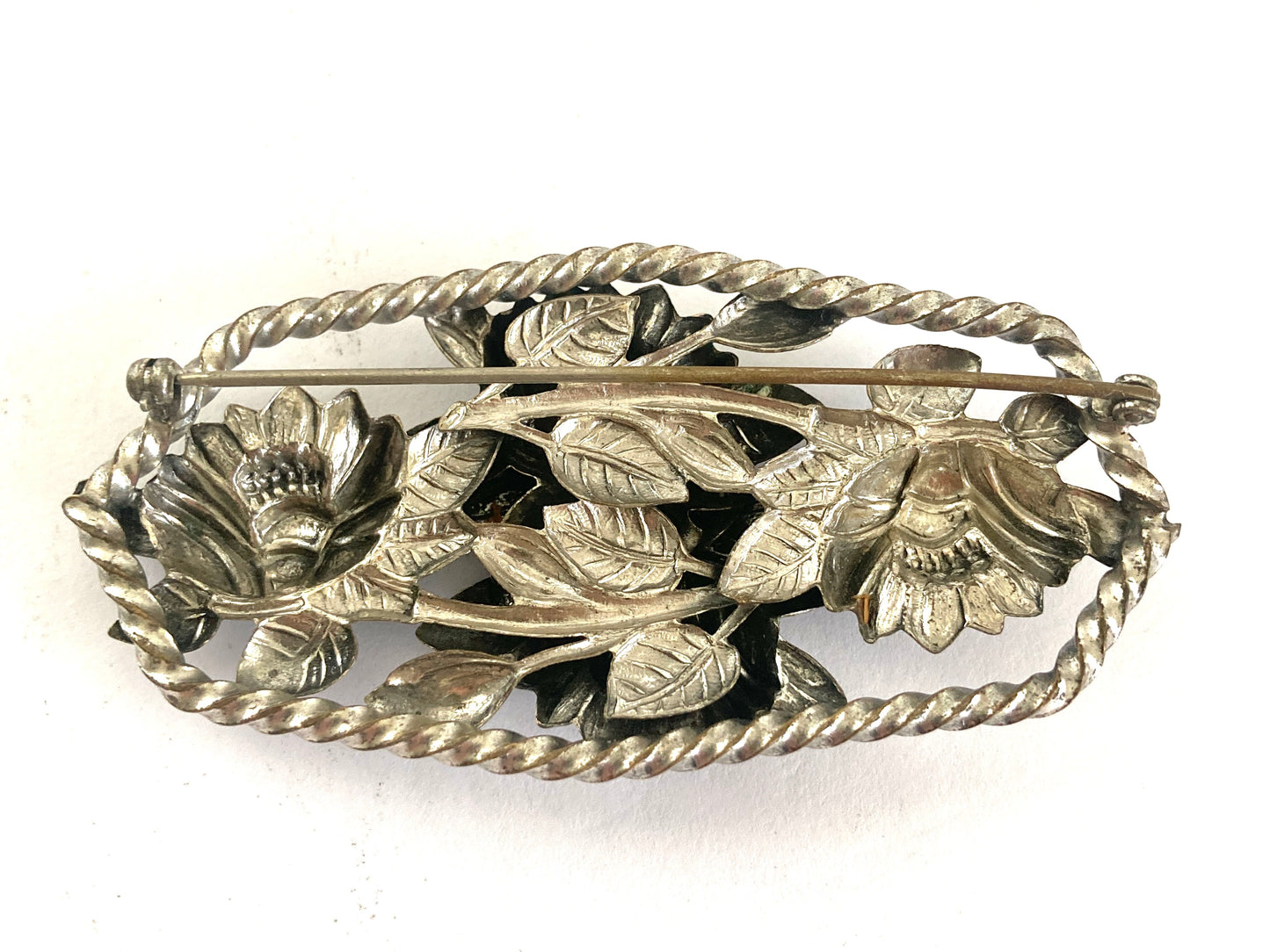 Large Floral Brooch in Silver Repousse