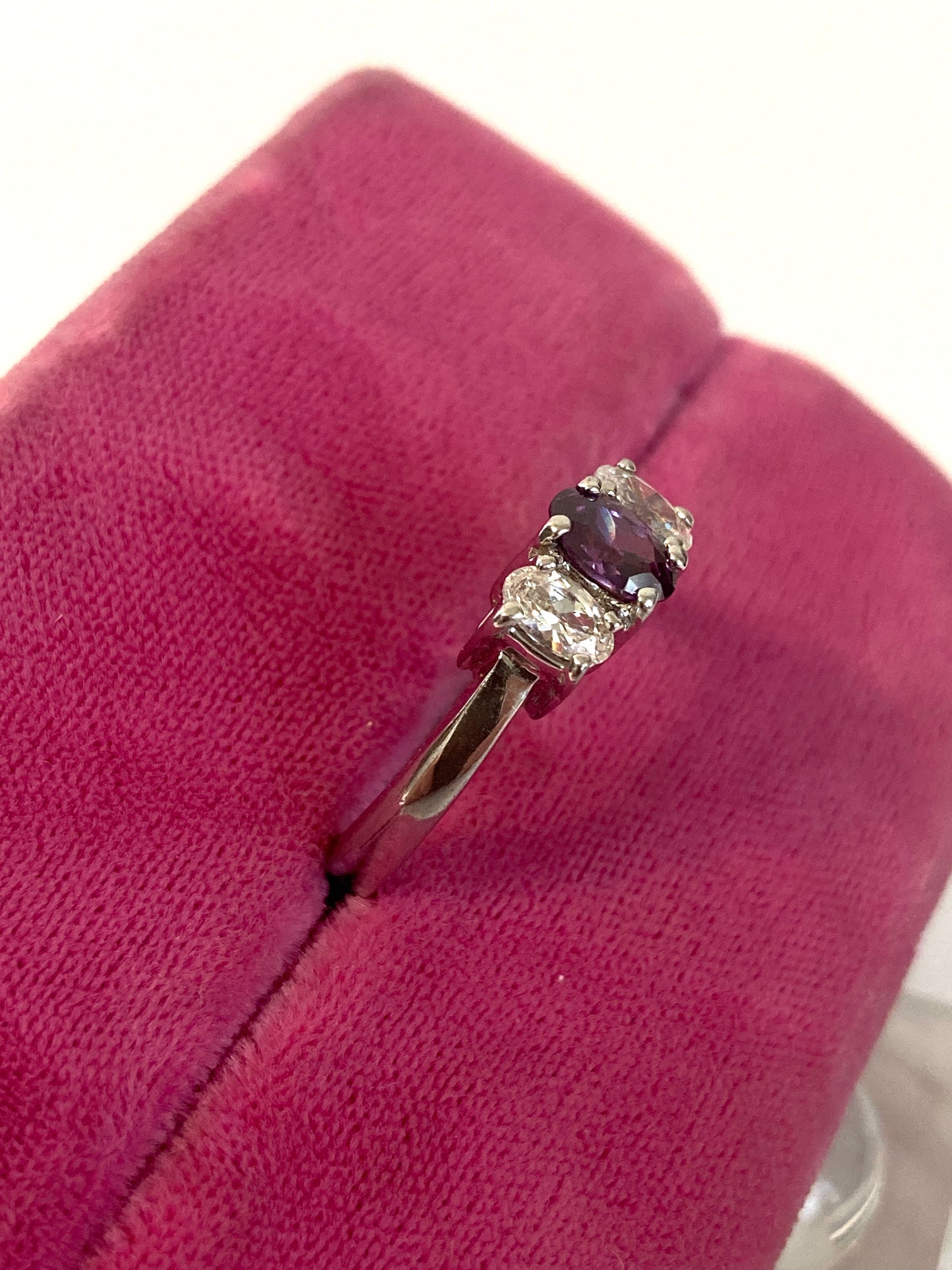 Three Stone Amethyst and Cubic Zirconia Ring
