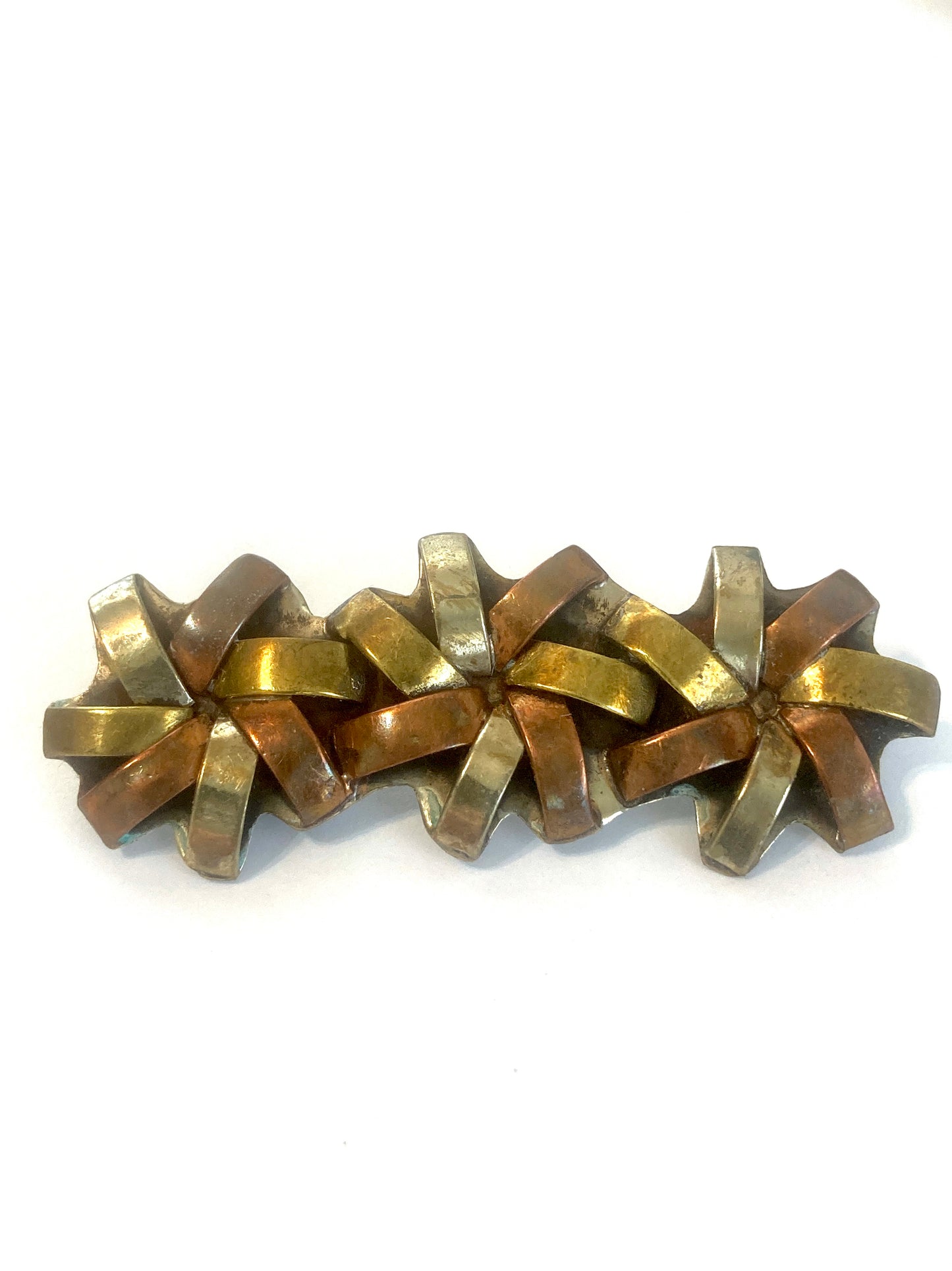 Vintage Tri-tone Metal Brooch Abstract Flowers