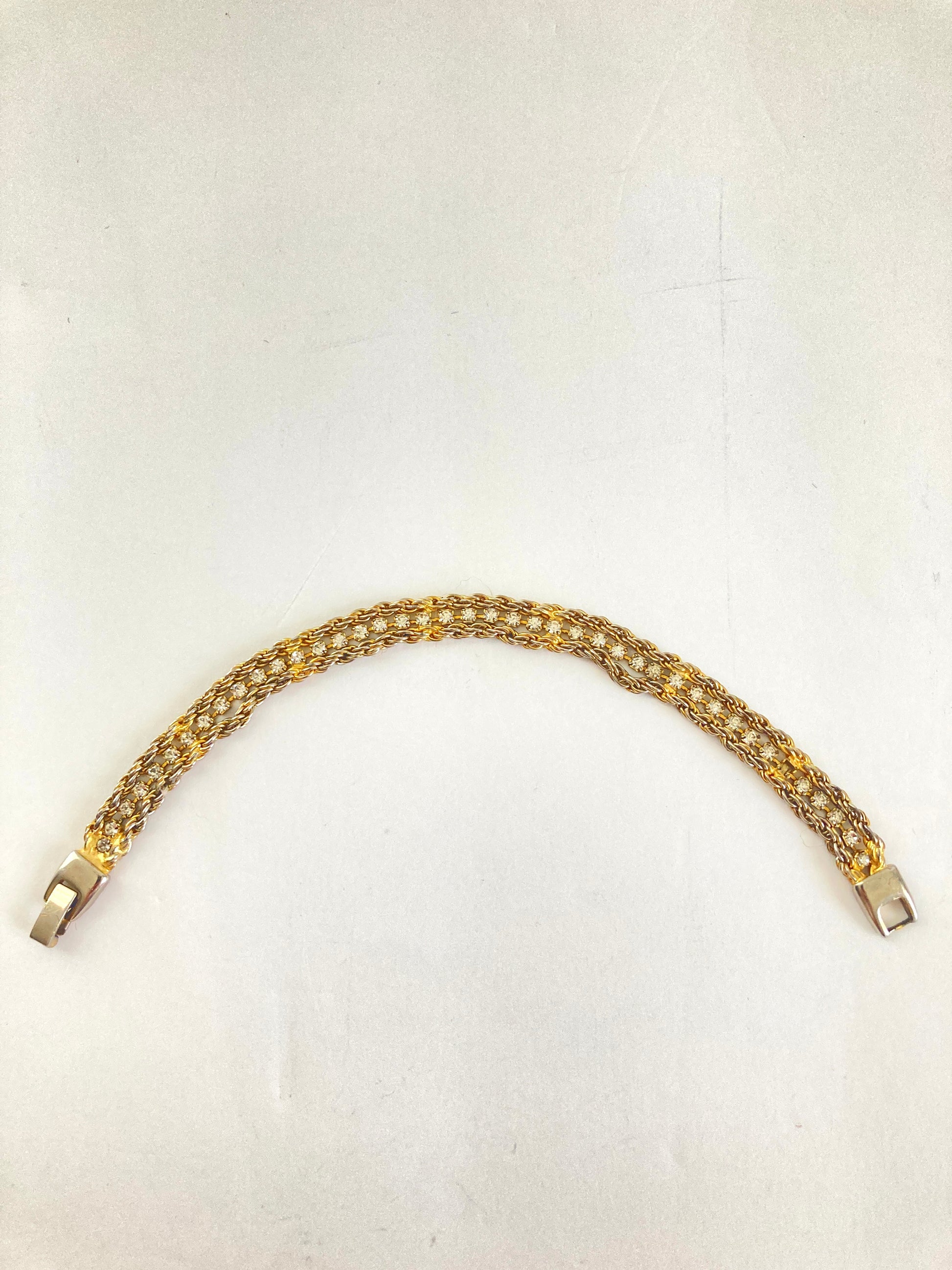 Double Gold Tone Rope Chain Rhinestone Tennis Bracelet