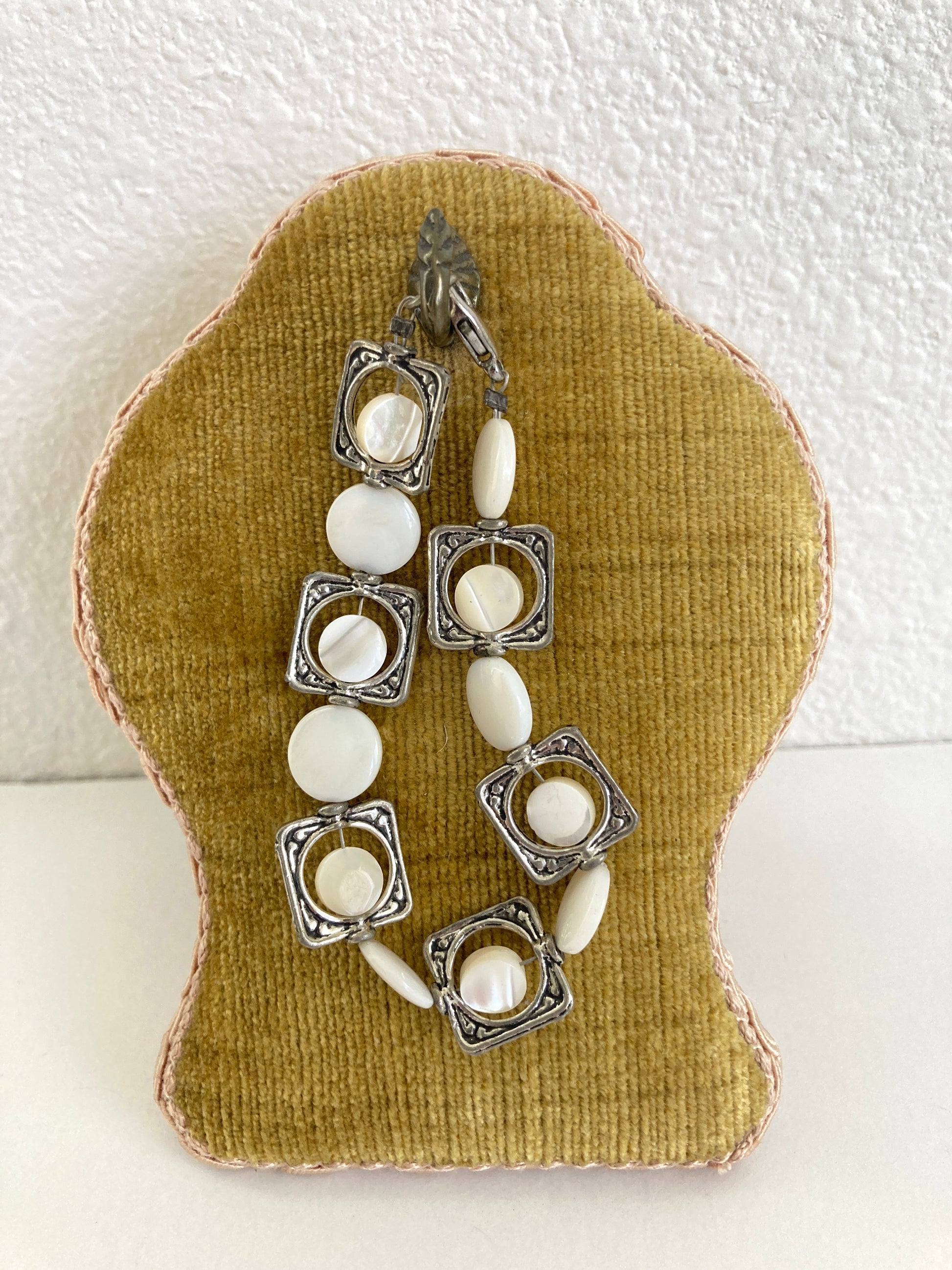 Mother of Pearl and Silver Metal Bracelet