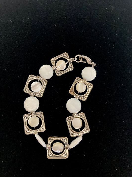 Mother of Pearl and Silver Metal Bracelet