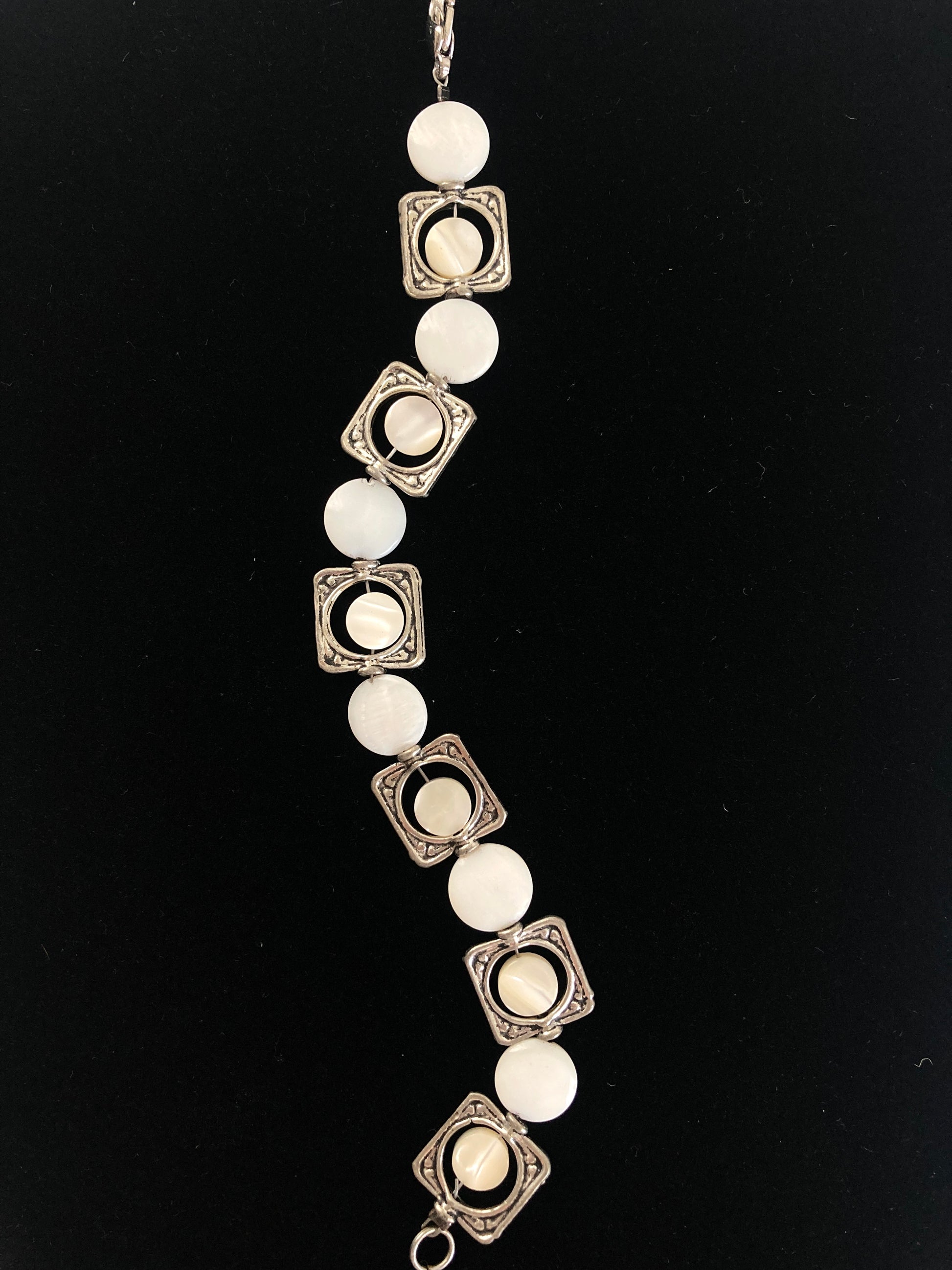 Mother of Pearl and Silver Metal Bracelet